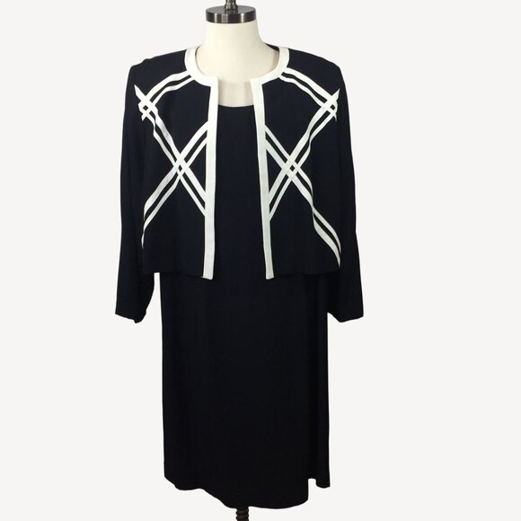 Vintage John Roberts Woman 2 Pc Set Dress Jacket Black White Formal Size 22W - Picture 1 of 16
